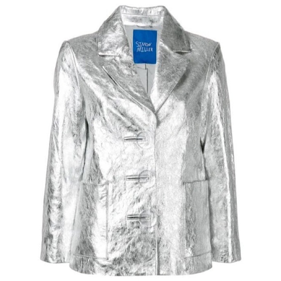 Simon Miller Metallic 100% Cow Leather Blazer in Silver - Picture 2 of 15